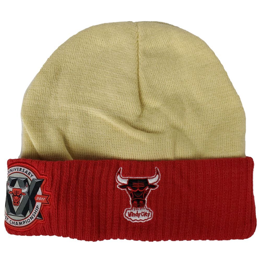 Chicago Bulls Mitchell & Ness NBA Knit Hat Beanie Cap‎ Side Logo Red Cream New